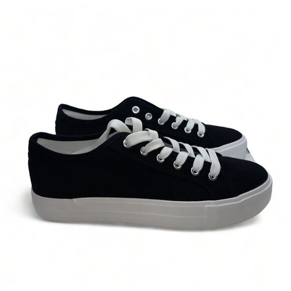 Women's casual sneakers in black canvas with white laces and soles, Size 10, New - Picture 3 of 8